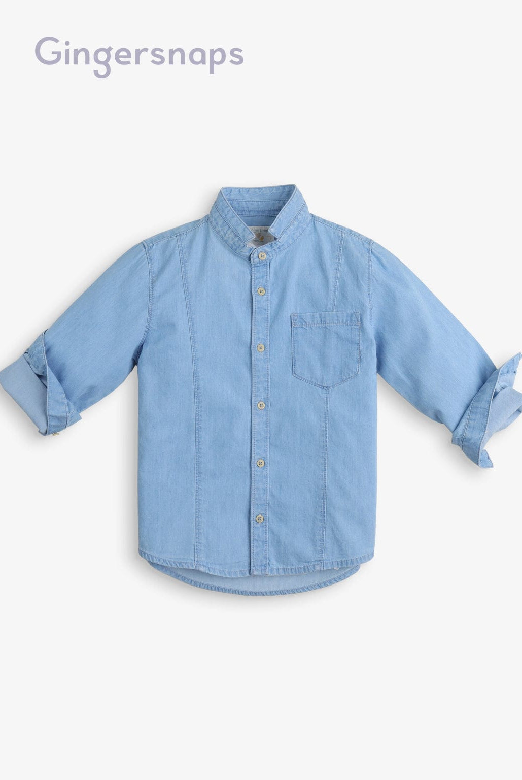 جينجرسنابس قميص جينز كم طول بأزرار أمامية أولادي أزرق