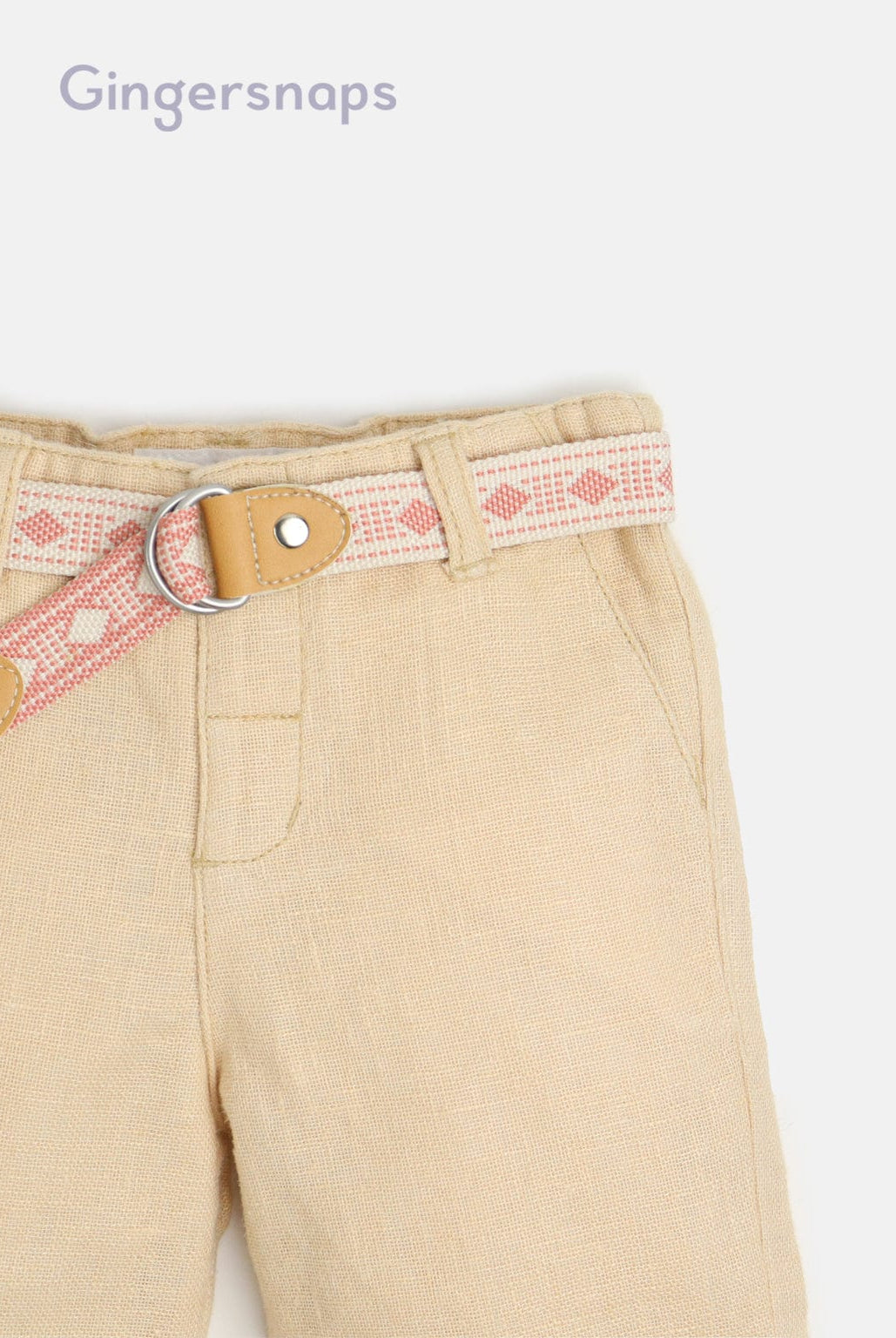 جينجرسنابس شورت رضع ولادي بحزام سادة البيج