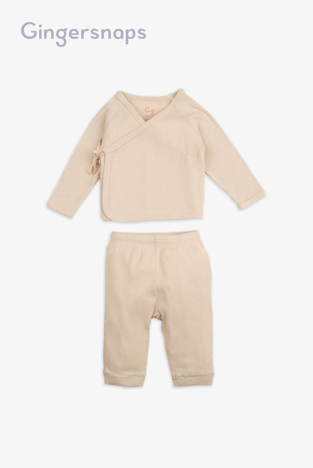 جينجرسنابس طقم مواليد سادة بلوزة ملفوفة وبنطلون وردي