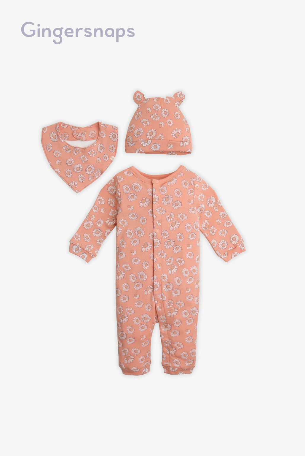 جينجرسنابس جمبسوت بناتي رضع منقوش طويل كم طويل مع قبعة ومريول أحمر بنفسجي