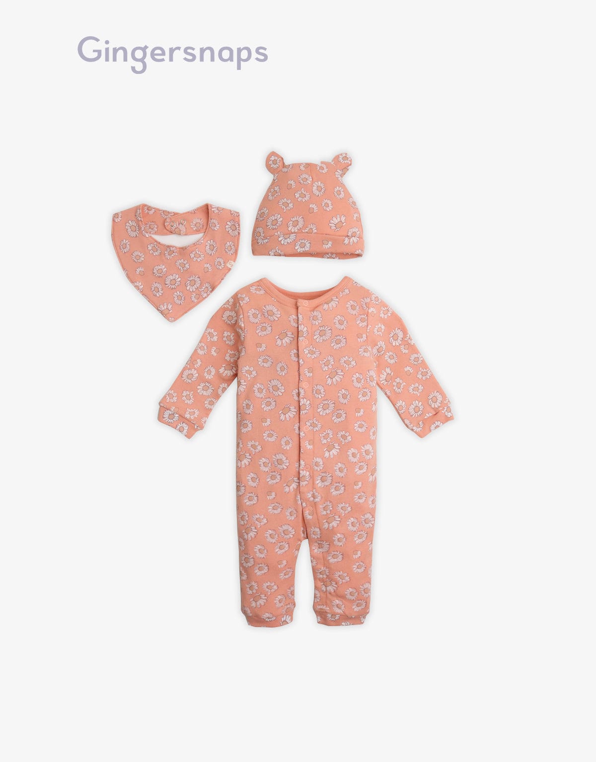 جينجرسنابس جمبسوت بناتي رضع منقوش طويل كم طويل مع قبعة ومريول أحمر بنفسجي