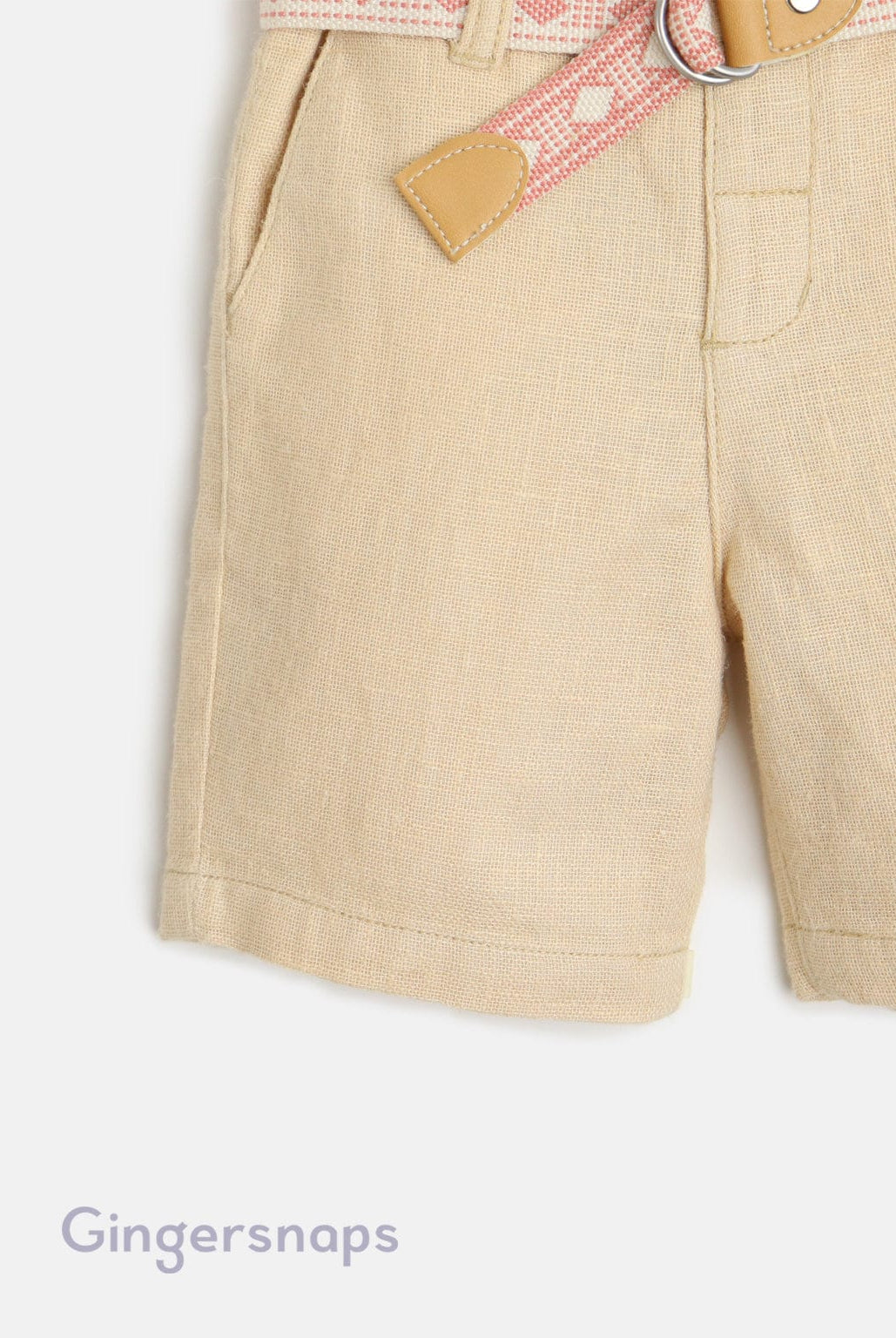 جينجرسنابس شورت رضع ولادي بحزام سادة البيج