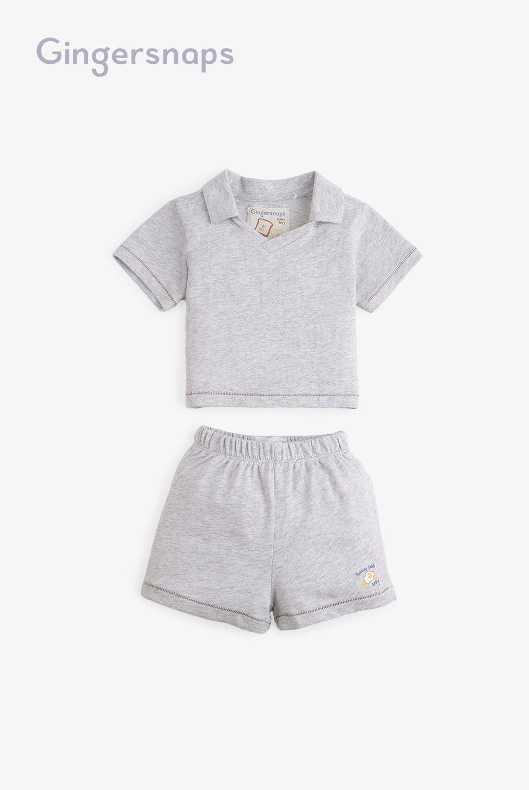 جينجرسنابس طقم ملابس نوم للأولاد الرضع سادة صيفي رمادي