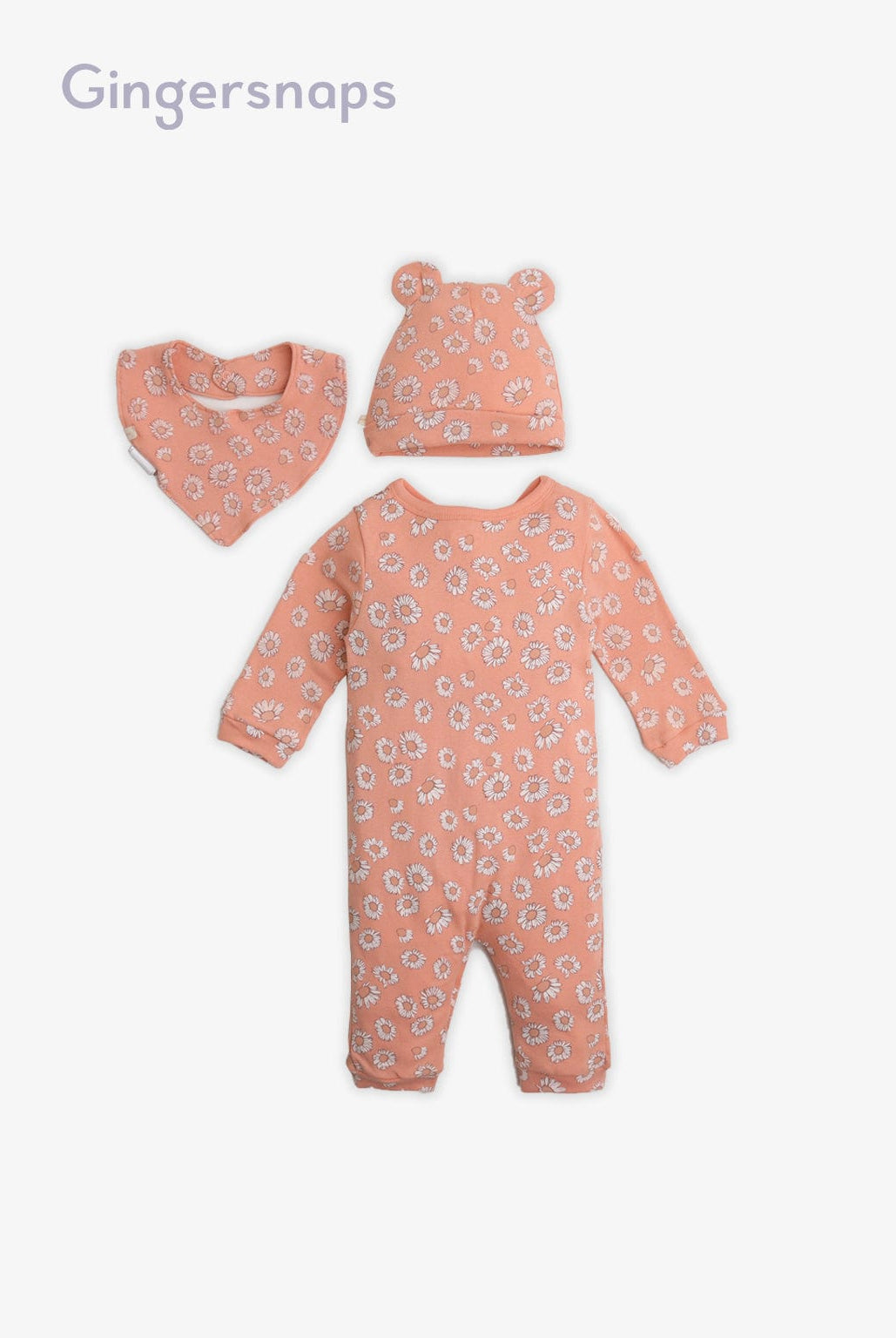 جينجرسنابس جمبسوت بناتي رضع منقوش طويل كم طويل مع قبعة ومريول أحمر بنفسجي