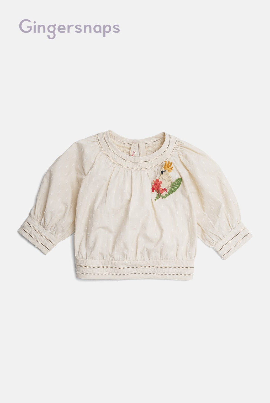 جينجرسنابس بلوزة بناتي مطرزة كم طويل بف البيج الفاتح