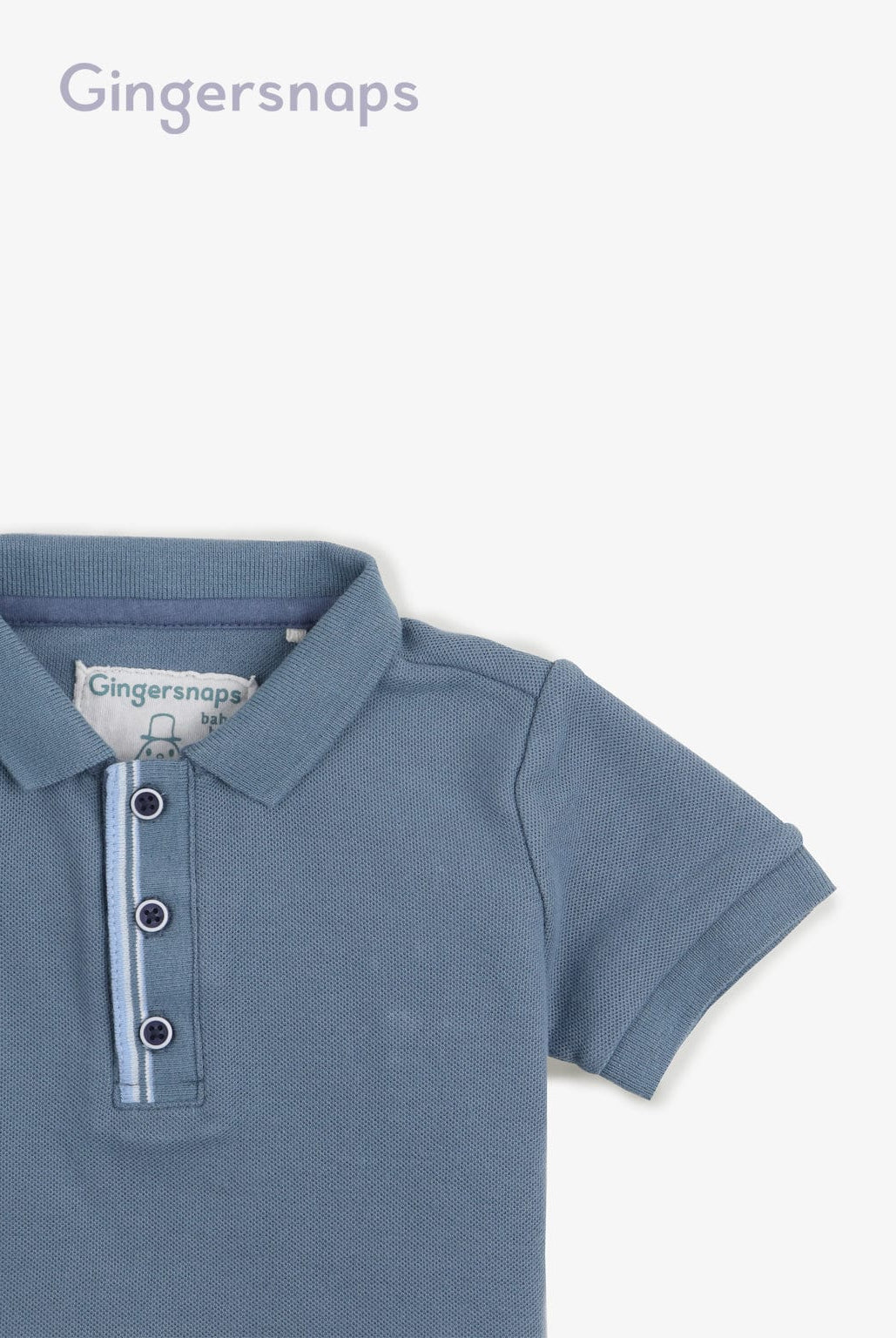 جينجرسنابس تي شيرت بولو للأولاد الرضع سادة بأزرار أمامية أزرق