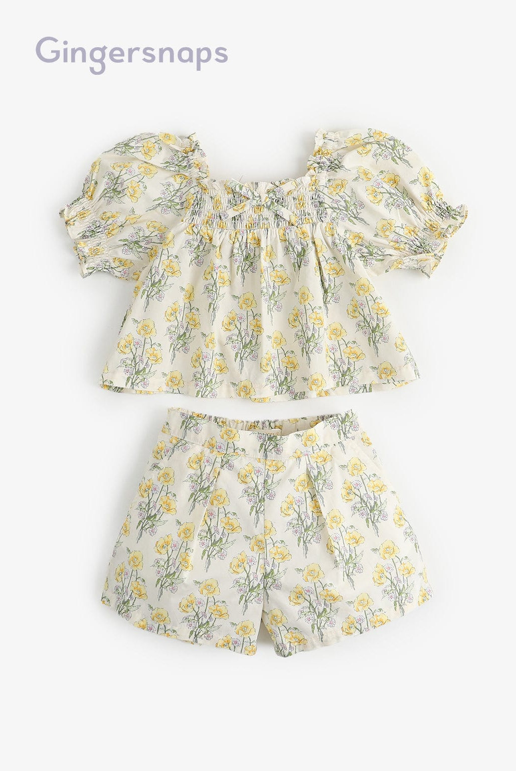 جينجرسنابس طقم شورت بناتي وبلوزة مزهرة نص كم بف متعدد الألوان