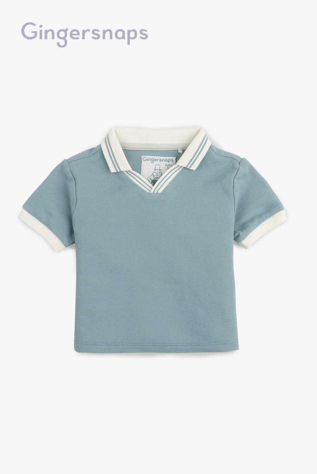 جينجرسنابس تي شيرت بولو للأولاد الرضع سادة بياقة مطاطية مخططة أخضر