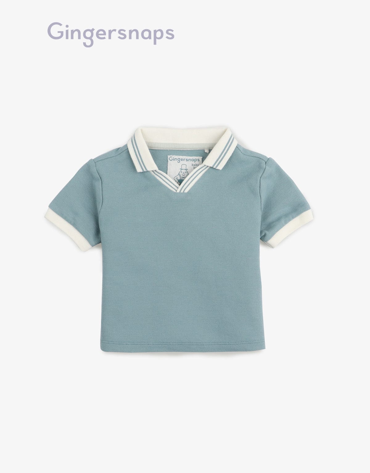 جينجرسنابس تي شيرت بولو للأولاد الرضع سادة بياقة مطاطية مخططة أخضر