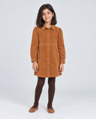Full-front model photo — GDR2171 brown girls corduroy shirt dress