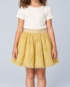 Garment detail — GSK0719 yellow embroidered girls skirt