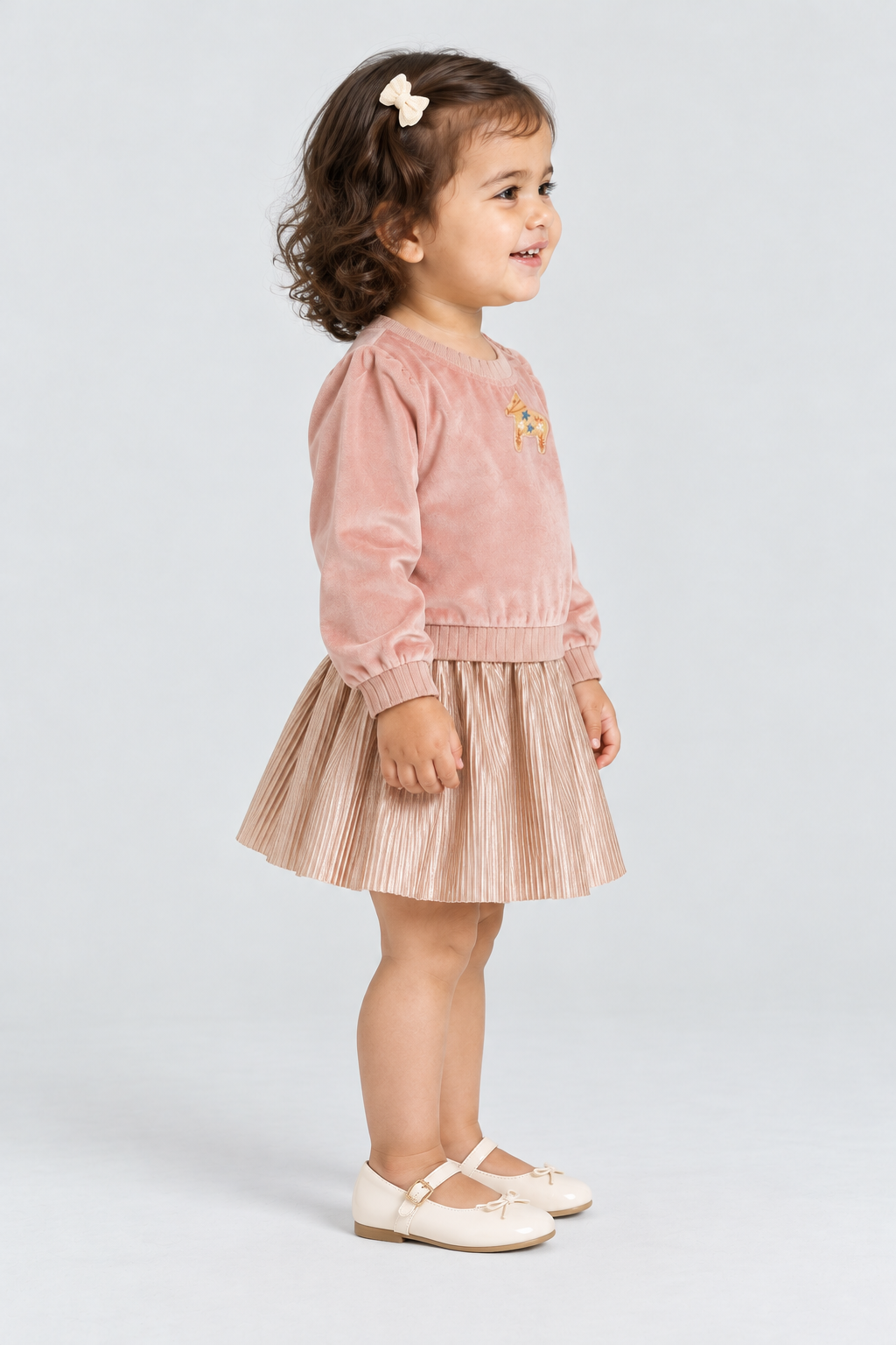 فستان بناتي رضع سادة مكشكش من الاسفل, pink, right model view