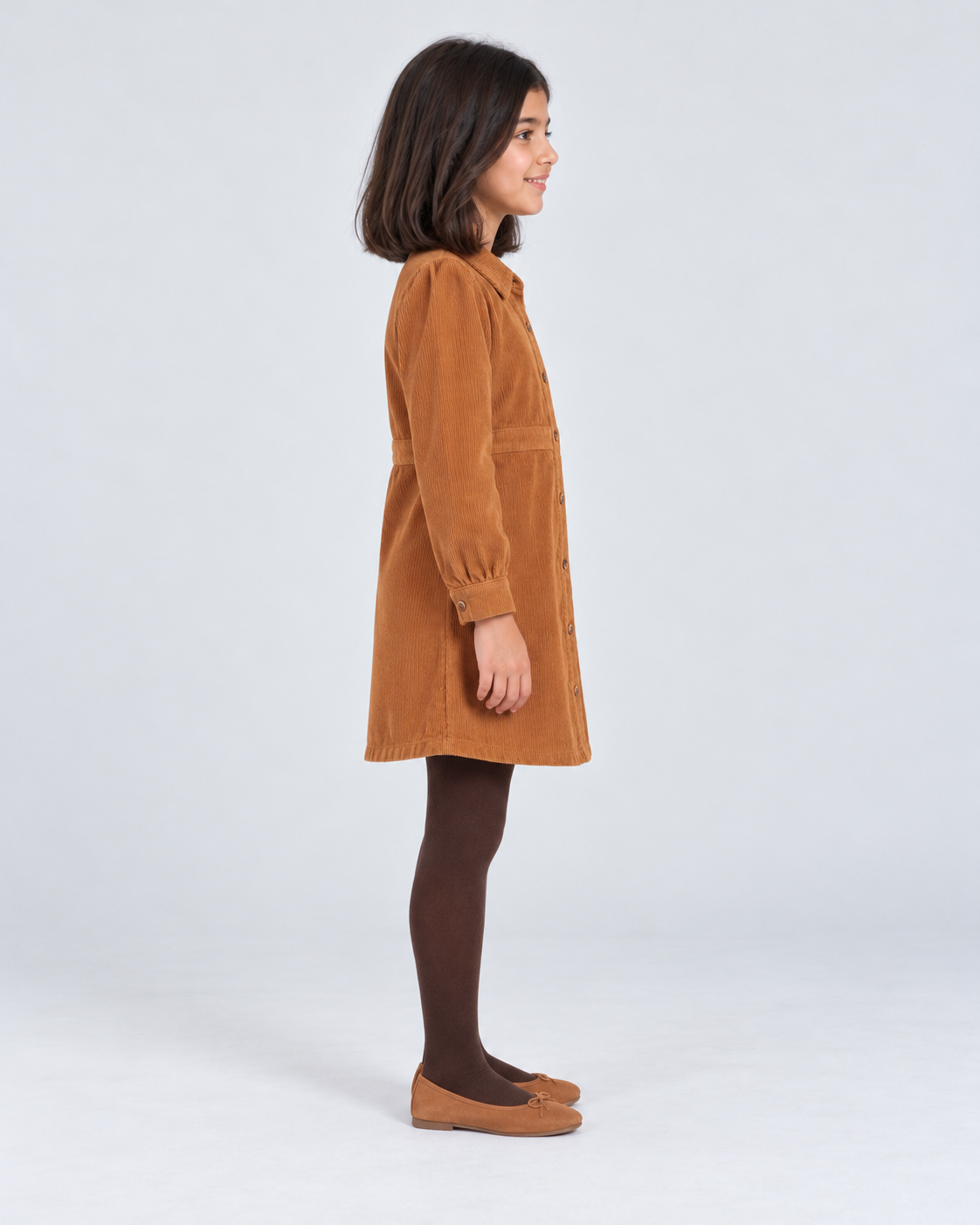 Side view — GDR2171 brown girls corduroy shirt dress