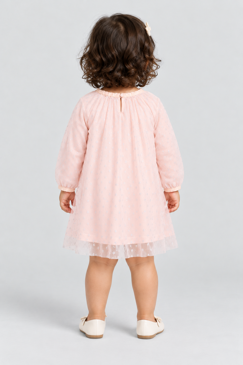 فستان اطفال رضع منقوش بياقة دائرية, pink, back model view