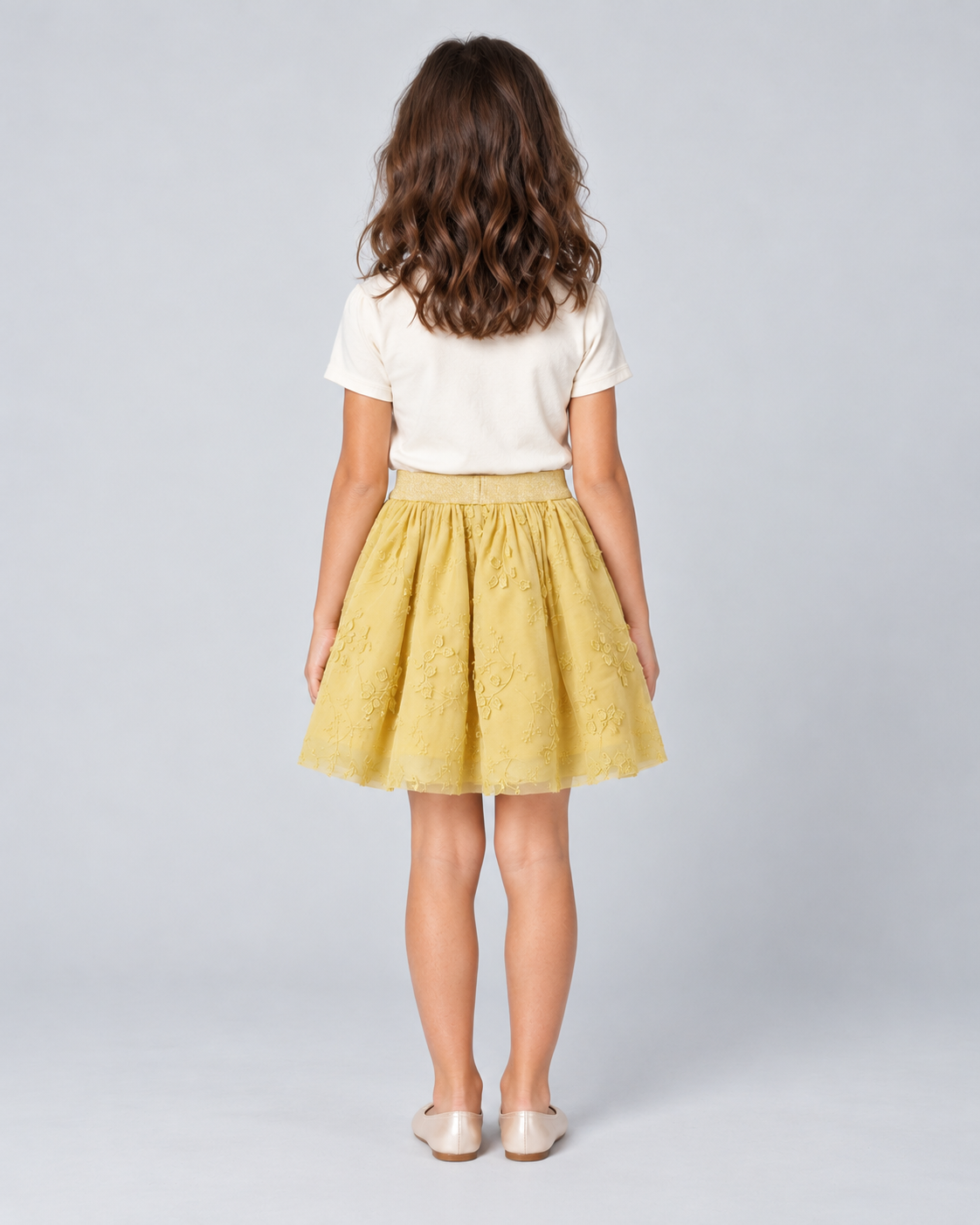 Back view — GSK0719 yellow embroidered girls skirt