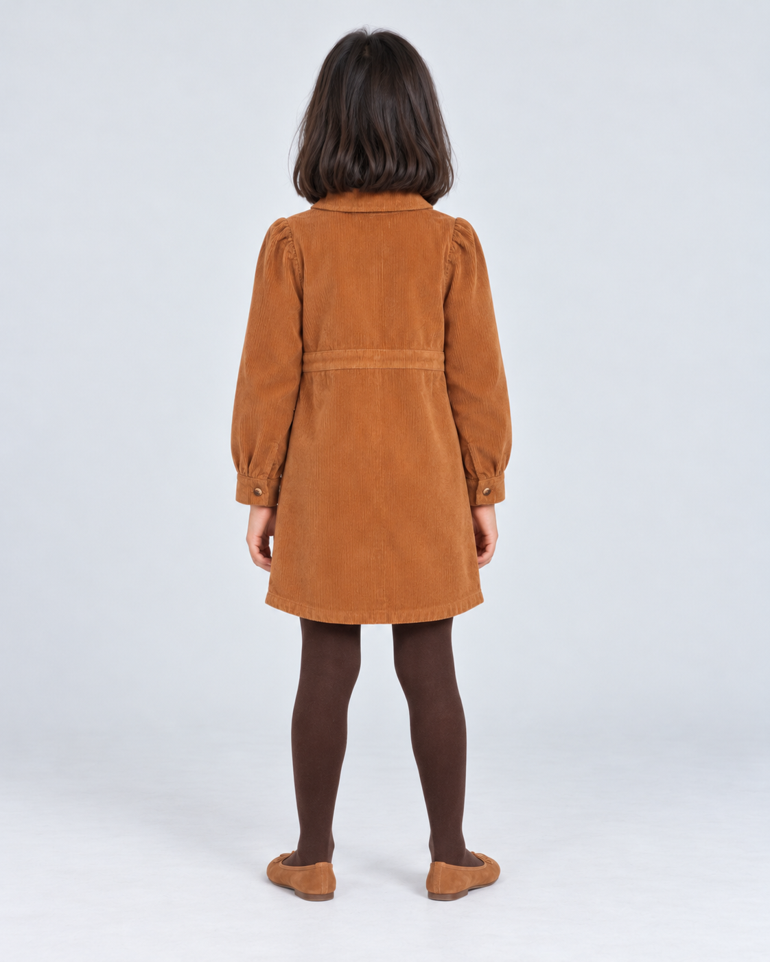 Back view — GDR2171 brown girls corduroy shirt dress