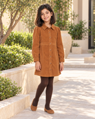 Lifestyle photo — GDR2171 brown girls corduroy shirt dress