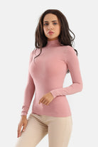 كارينا بلوزة سادة كم طويل من المايكروفايبر بياقة عالية نسائي