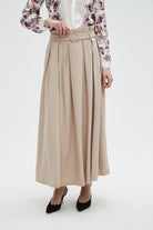 نتشي تنورة نسائية طويله سادة بخصر كشكش وحزام