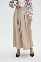 نتشي تنورة نسائية طويله سادة بخصر كشكش وحزام