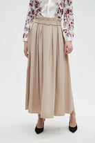 نتشي تنورة نسائية طويله سادة بخصر كشكش وحزام