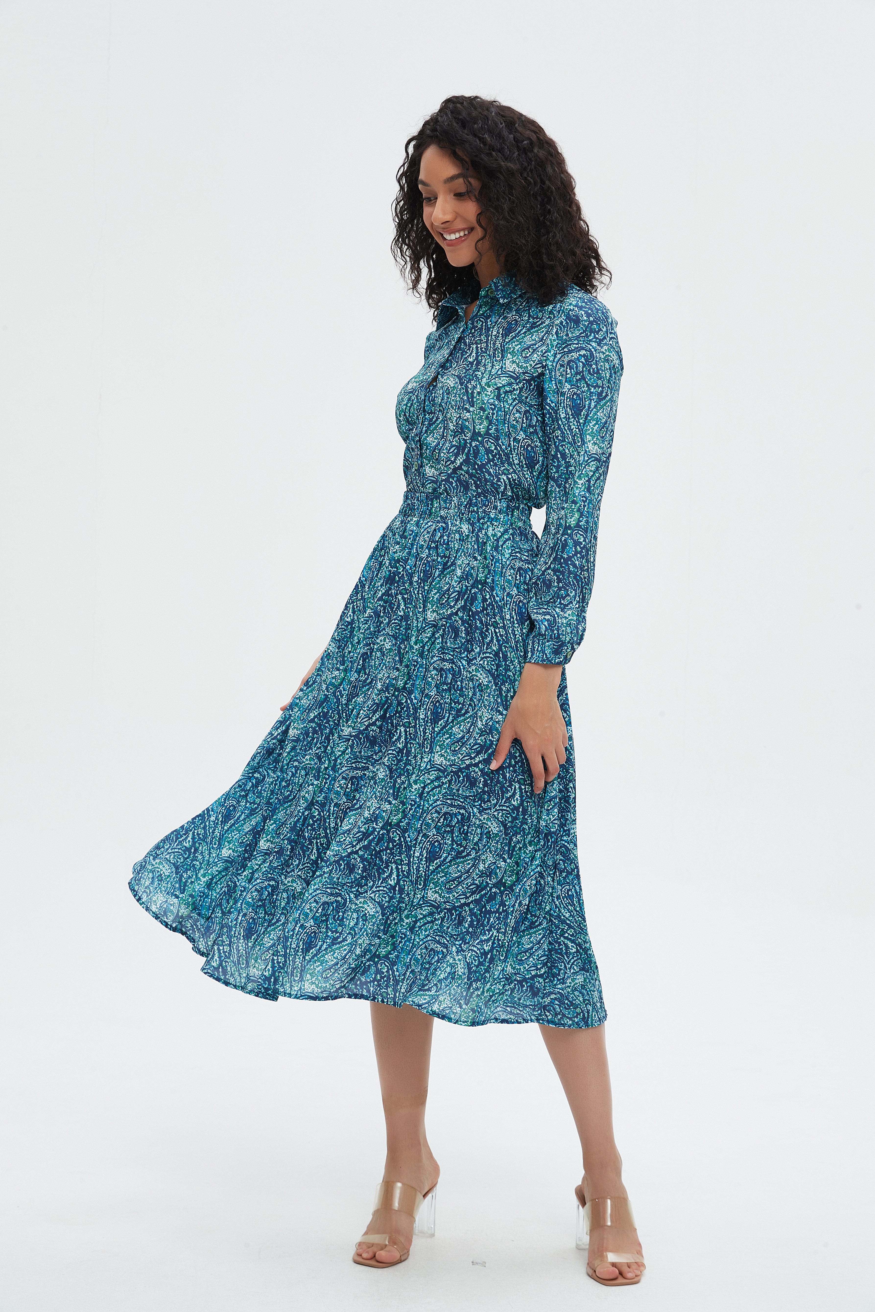 نتشي تنورة نسائية ميدي مشجرة كشكش من الخصر