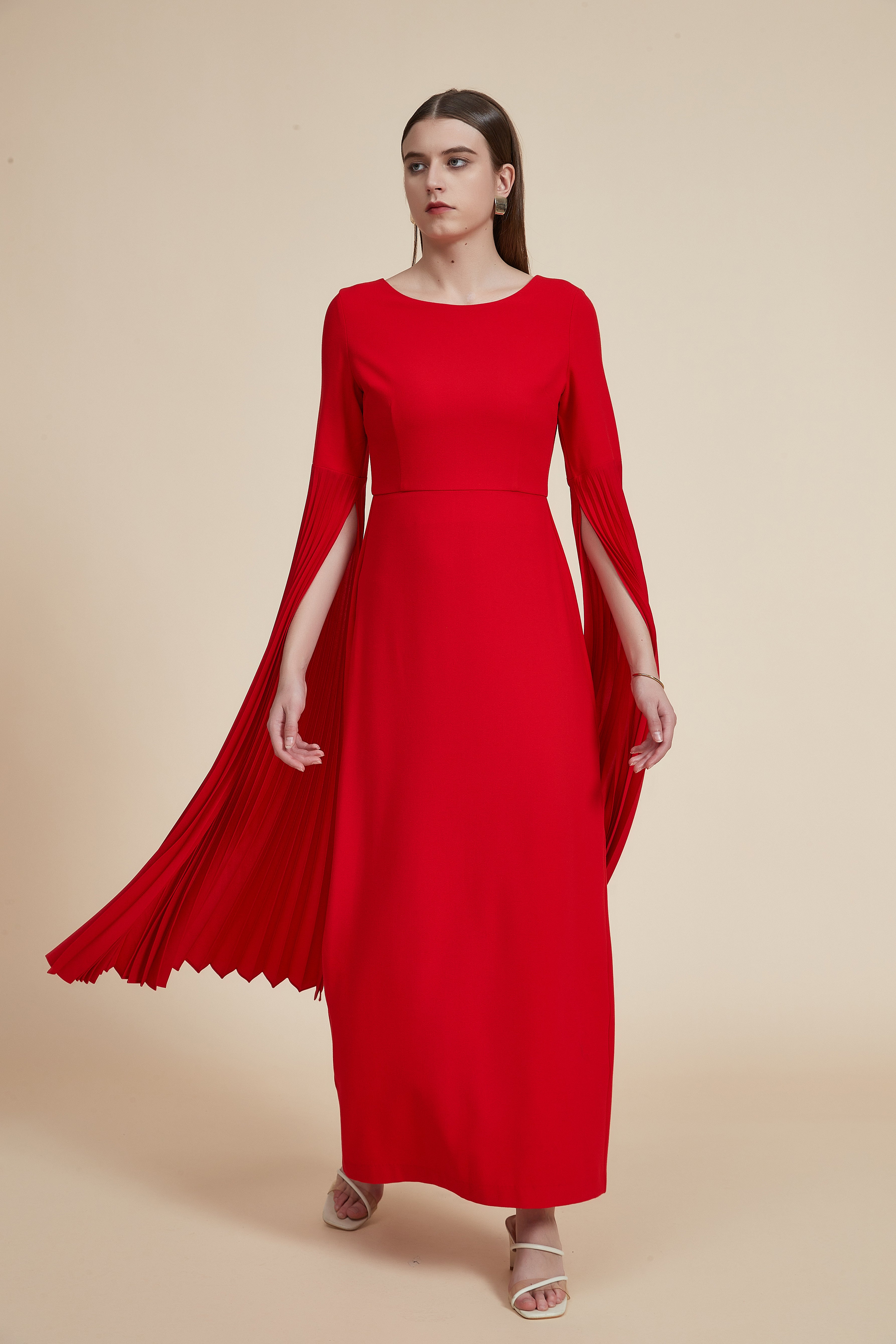 plain red dress with sleeves Sweet Red Dress, V-neck Prom Dress ,charming Midi Dress,little Princess Dress,custom Made