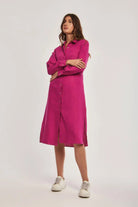 داليدرس فستان ميدي بأزرار أمامية كم طويل نسائي