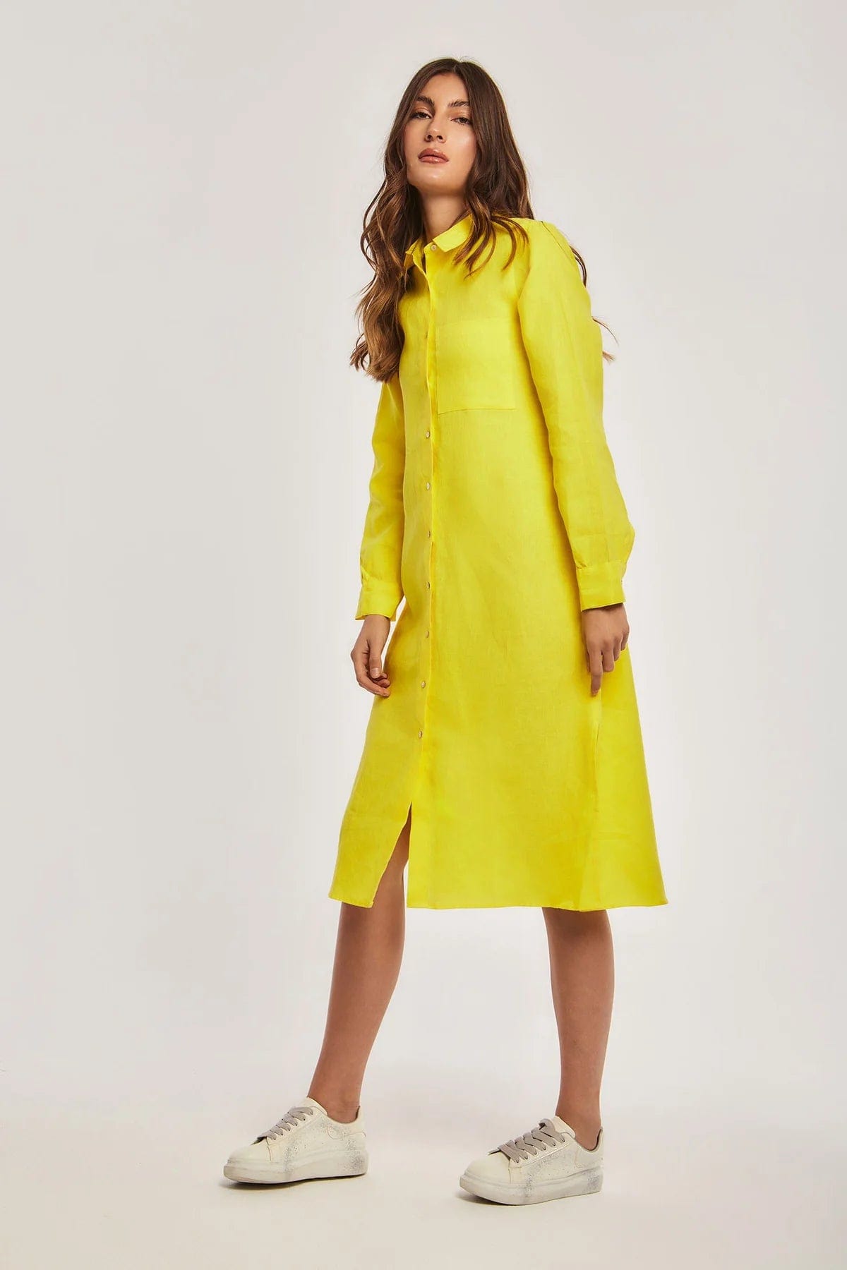 داليدرس فستان ميدي بأزرار أمامية كم طويل نسائي