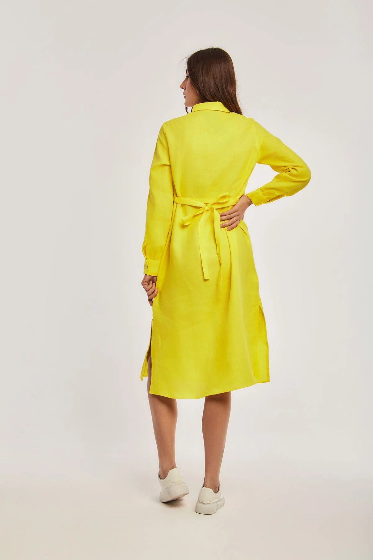 داليدرس فستان ميدي بأزرار أمامية كم طويل نسائي