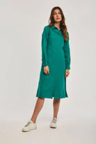 داليدرس فستان ميدي بأزرار أمامية كم طويل نسائي