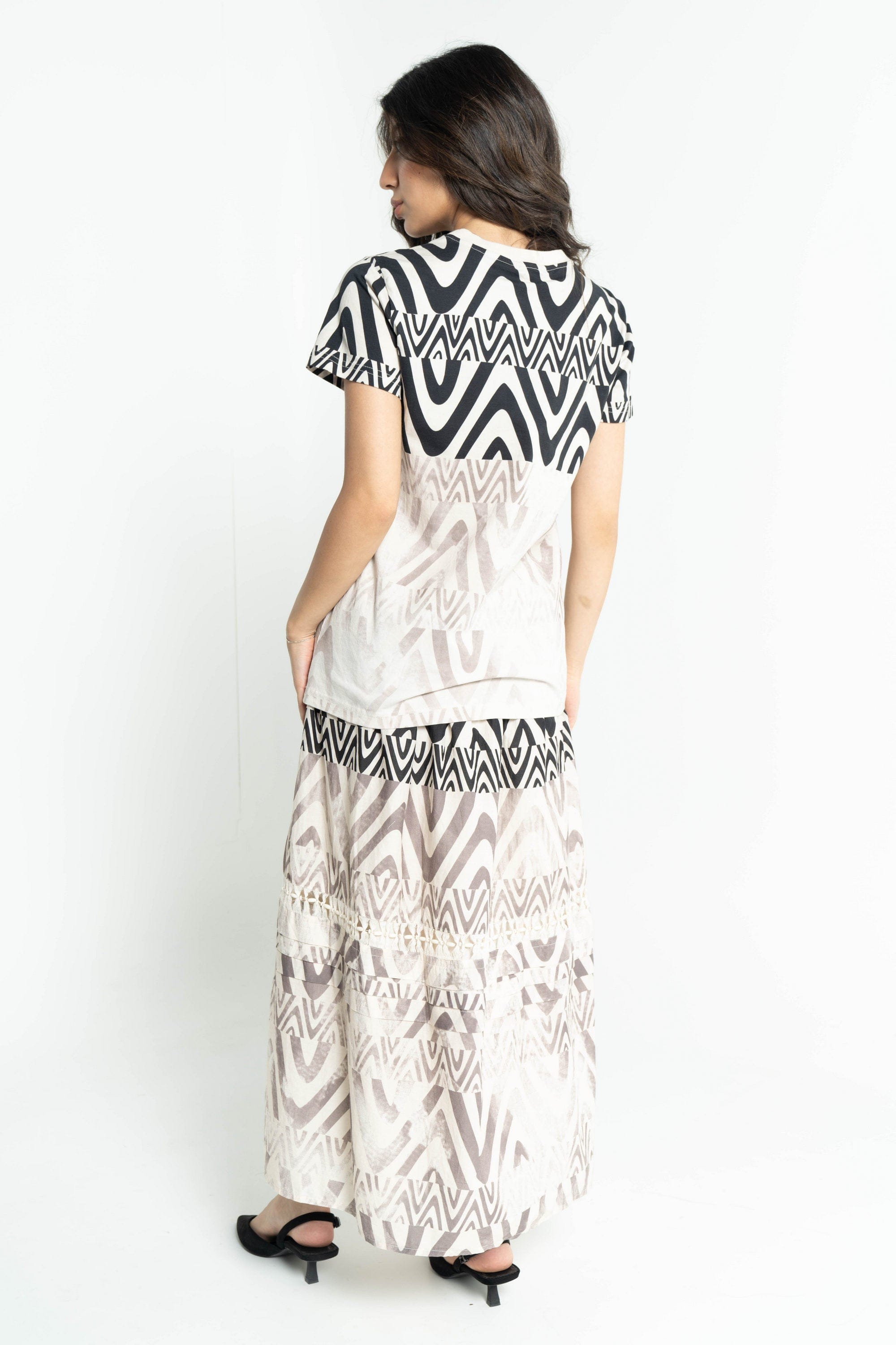 داليدرس تنورة نسائية طوبلة مطبوعة أسود