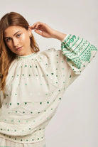 داليدرس بلوزة منقطة نسائية بأكمام طويلة أخضر