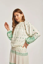 داليدرس بلوزة منقطة نسائية بأكمام طويلة أخضر