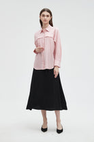 ميكا بلوزة نسائية سادة بقصة على الصدر واكمام طويلة