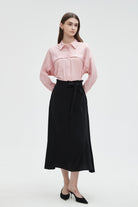 ميكا بلوزة نسائية سادة بقصة على الصدر واكمام طويلة