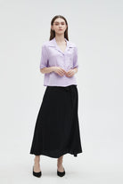 ميكا قميص مخرم من الجانب بأزرار أمامية نص كم نسائي