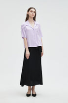 ميكا قميص مخرم من الجانب بأزرار أمامية نص كم نسائي