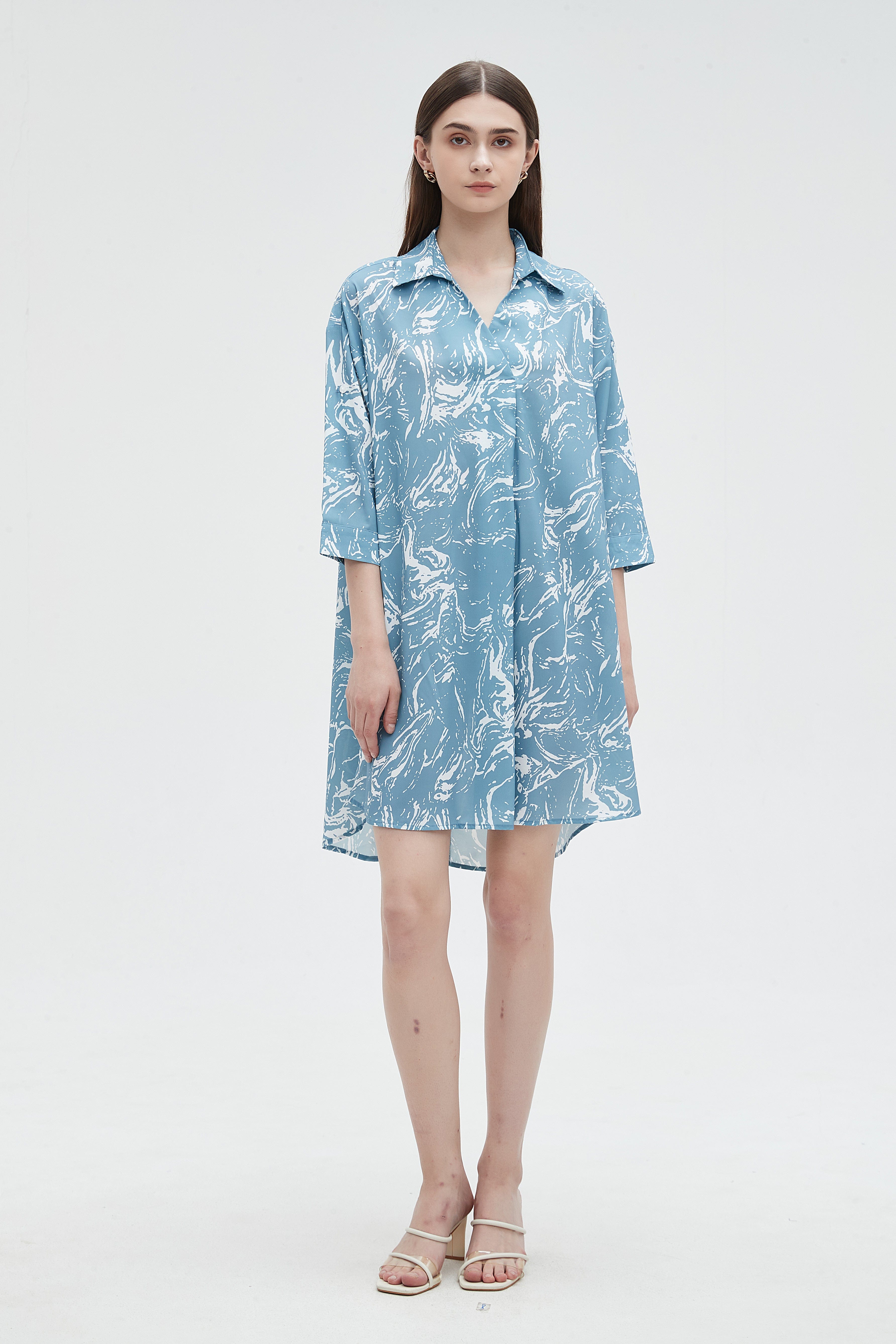 ميكا بلوزة طويلة كم طويل بأزرار أمامية نسائي