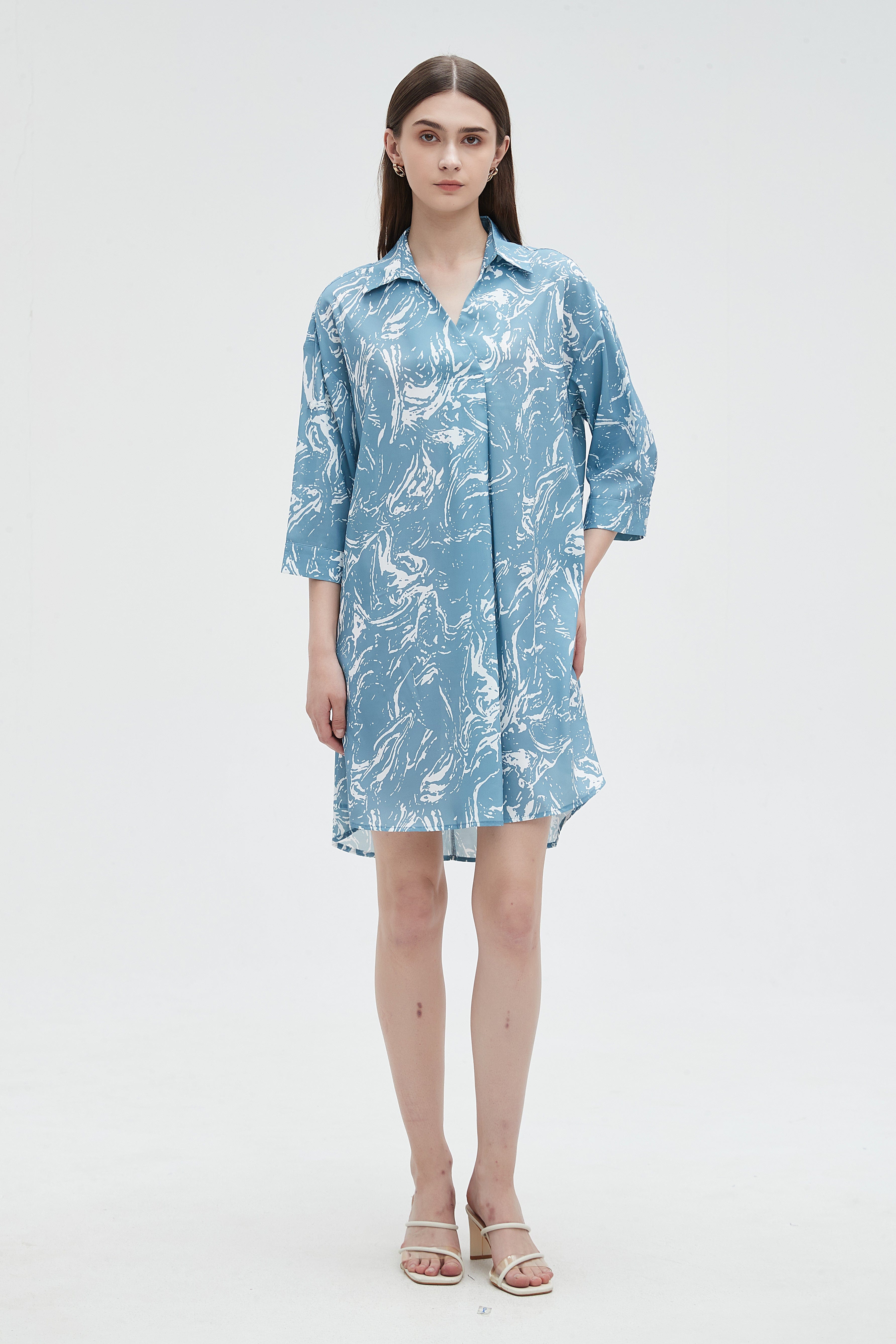 ميكا بلوزة طويلة كم طويل بأزرار أمامية نسائي