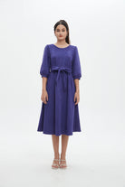 نتشي فستان نسائي ميدي 3/4 كم برباط على الخصر سادة