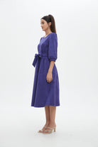 نتشي فستان نسائي ميدي 3/4 كم برباط على الخصر سادة