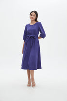 نتشي فستان نسائي ميدي 3/4 كم برباط على الخصر سادة