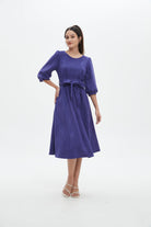 نتشي فستان نسائي ميدي 3/4 كم برباط على الخصر سادة