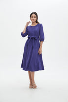 نتشي فستان نسائي ميدي 3/4 كم برباط على الخصر سادة