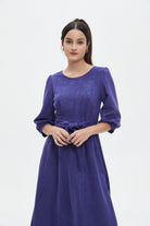 نتشي فستان نسائي ميدي 3/4 كم برباط على الخصر سادة