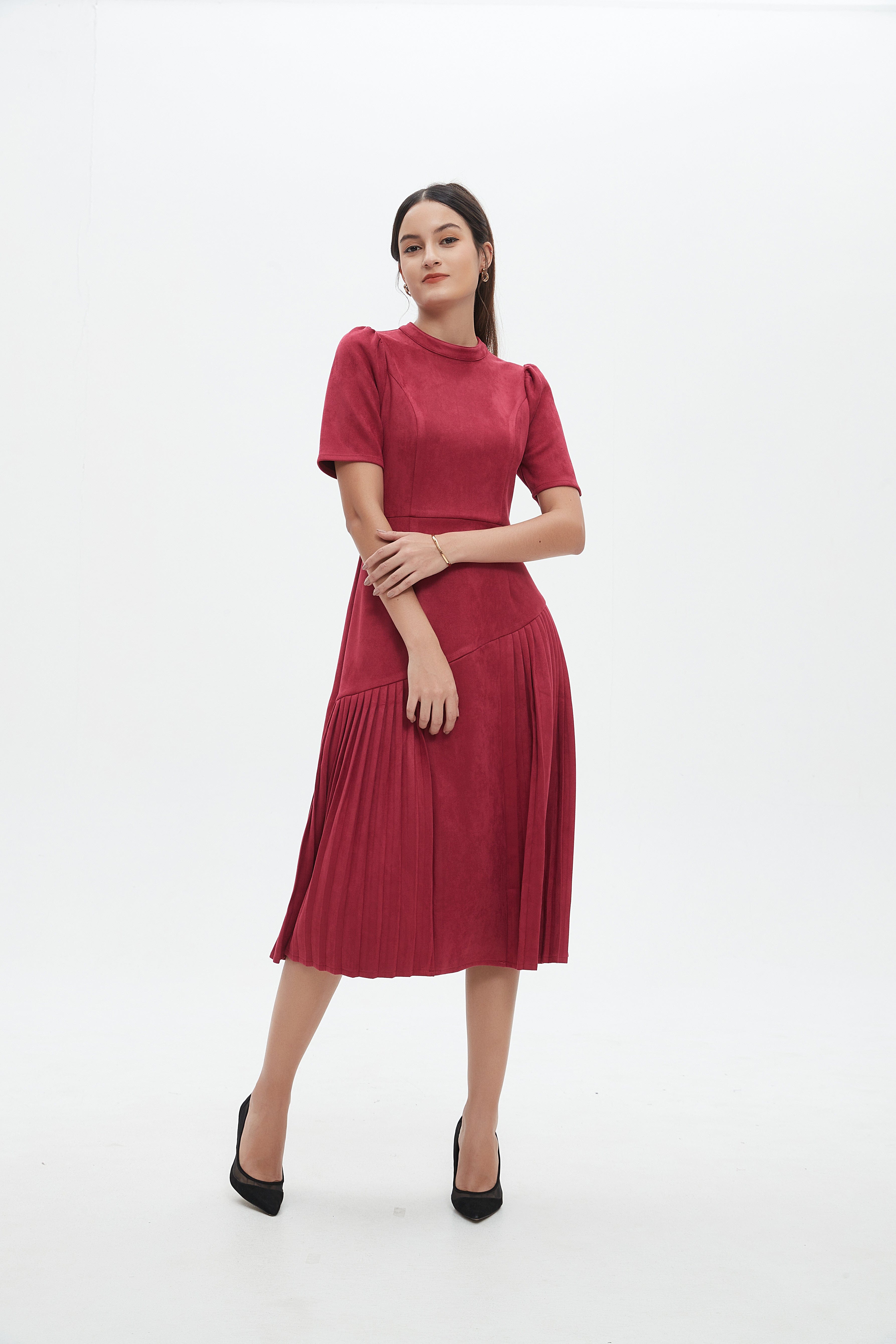 Shop Bordeaux Solid Midi A-Line Dress - Women's Dresses