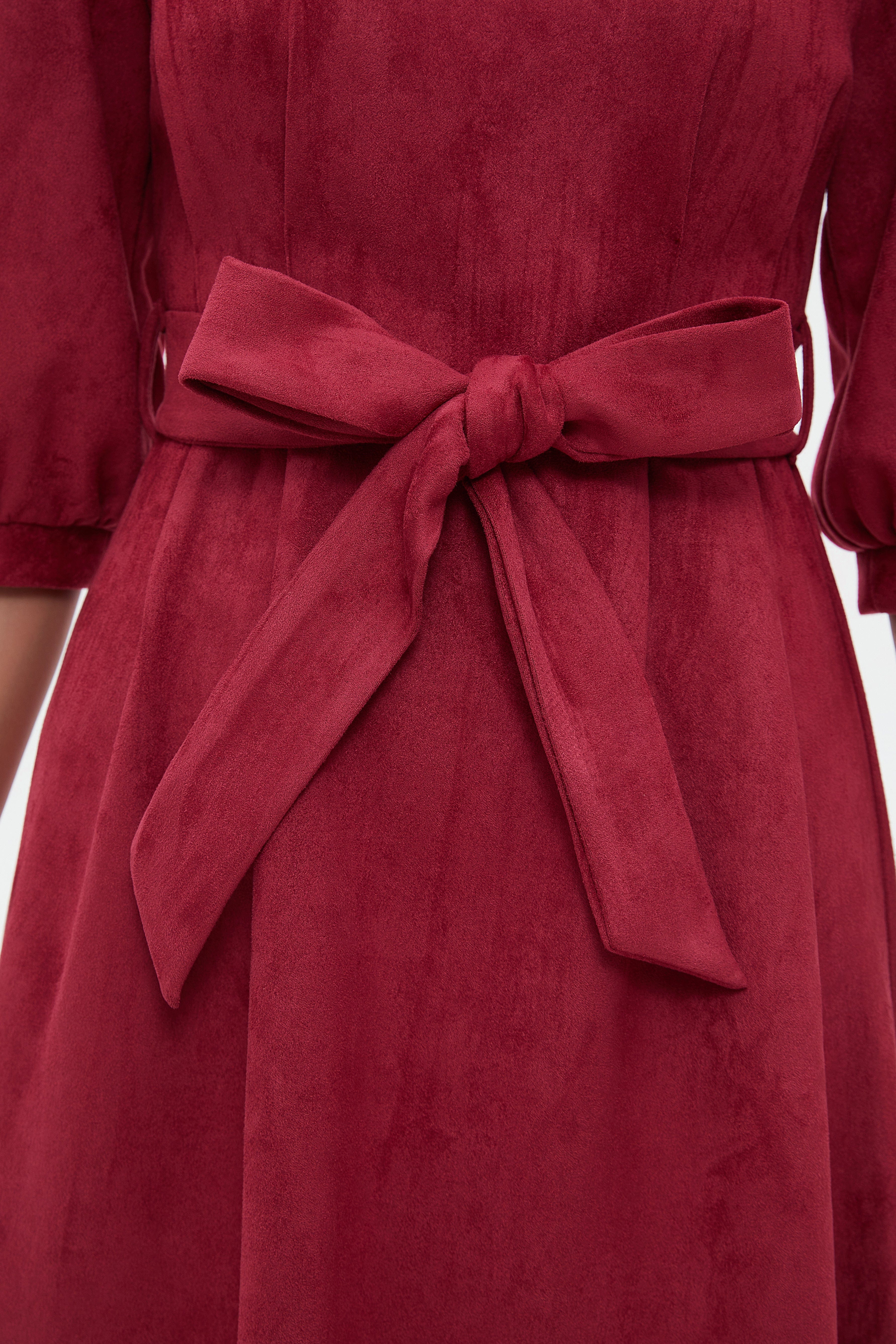 نتشي فستان نسائي ميدي 3/4 كم برباط على الخصر سادة