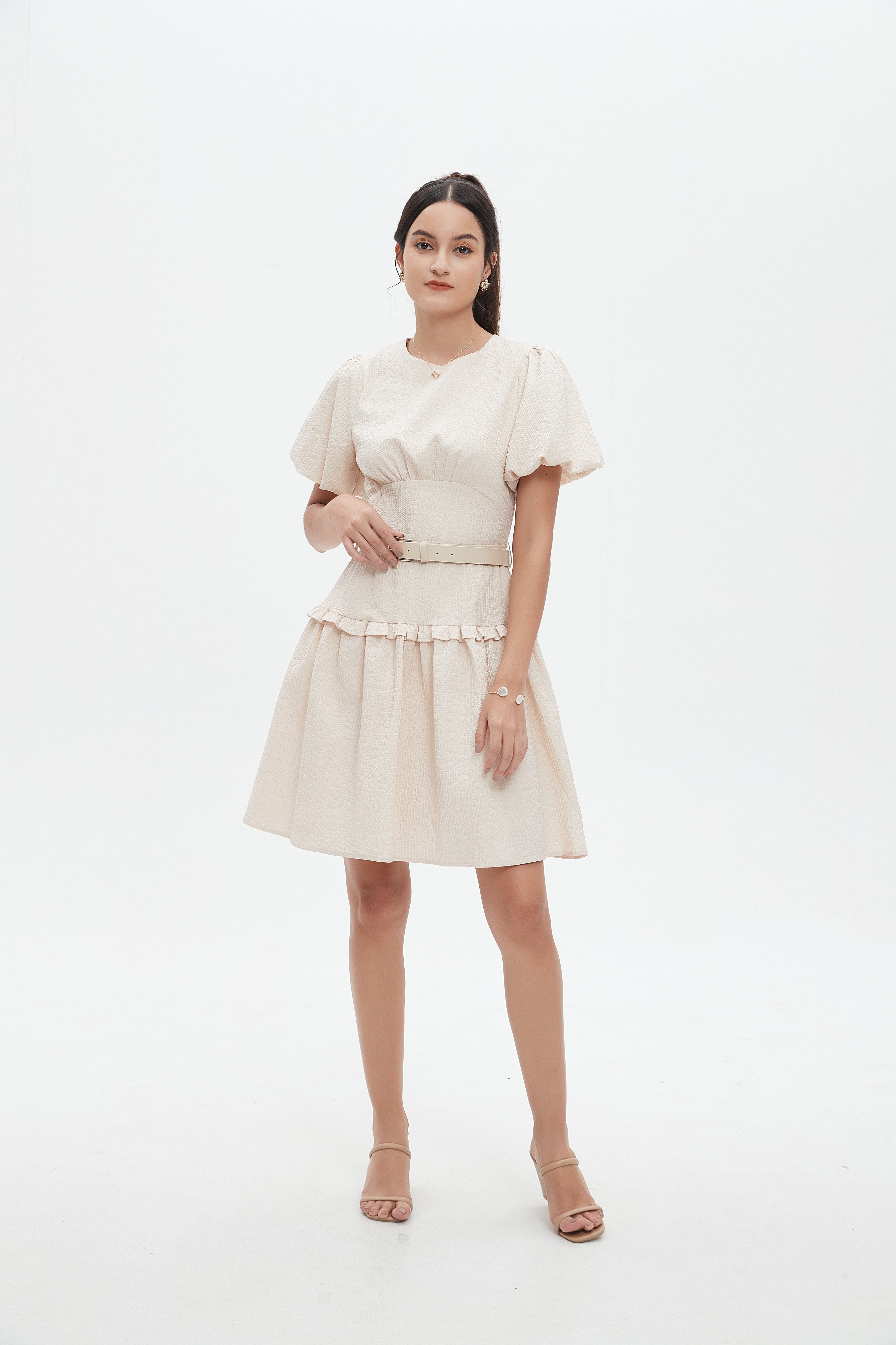 beige dress casual Shop Beige Solid Midi Belted Dress - Casual & Workwear