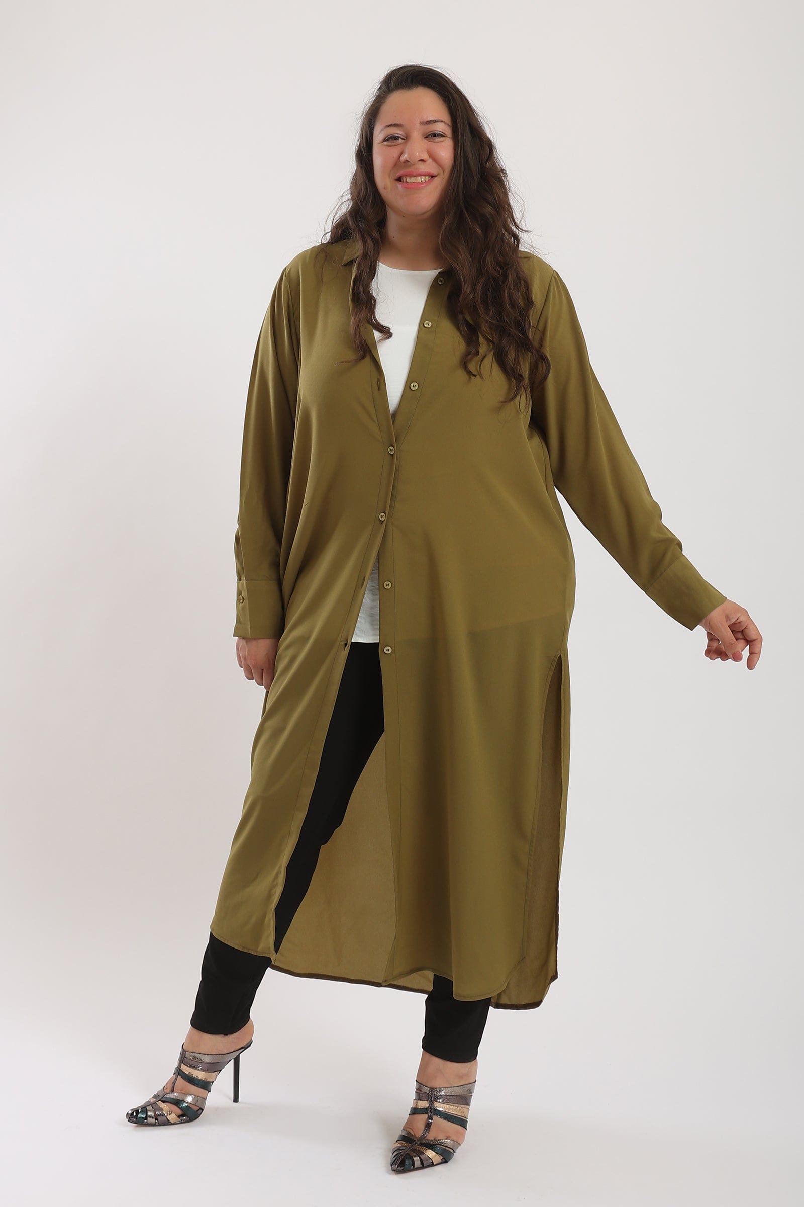 كارينا قميص طويل سادة بقصة ضيقة كم طويل